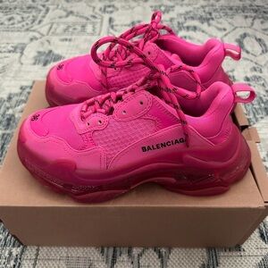 Pink Balenciaga Fabric Mesh Clear Sole Triple S Sneakers🌺